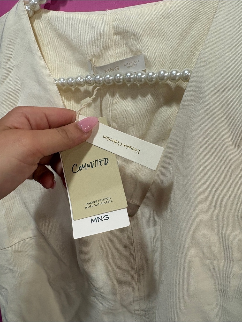 Mango V-Neck Short Sleeve White Mini Dress - Picture 3 of 5